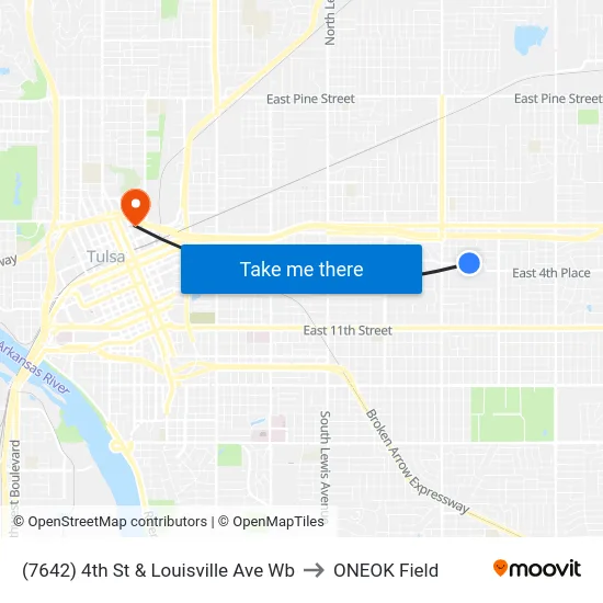 (7642) 4th St & Louisville Ave Wb to ONEOK Field map