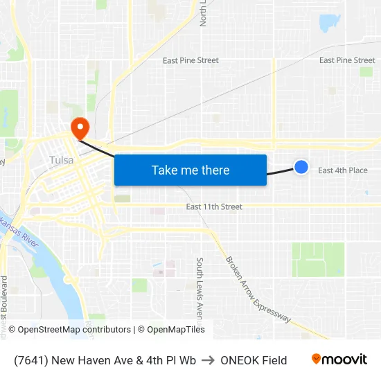 (7641) New Haven Ave & 4th Pl Wb to ONEOK Field map