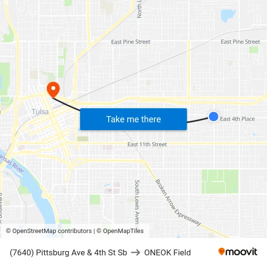 (7640) Pittsburg Ave & 4th St Sb to ONEOK Field map