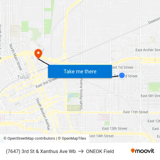 (7647) 3rd St & Xanthus Ave Wb to ONEOK Field map