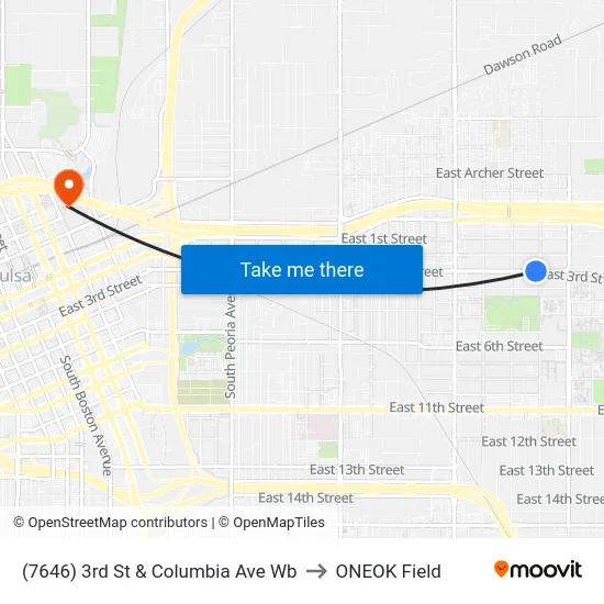(7646) 3rd St & Columbia Ave Wb to ONEOK Field map
