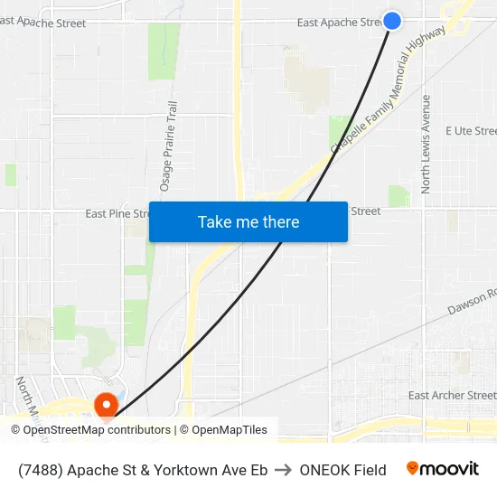 (7488) Apache St & Yorktown Ave Eb to ONEOK Field map