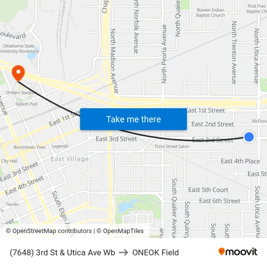 (7648) 3rd St & Utica Ave Wb to ONEOK Field map