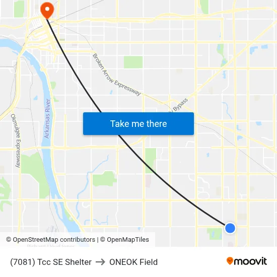 (7081) Tcc SE Shelter to ONEOK Field map