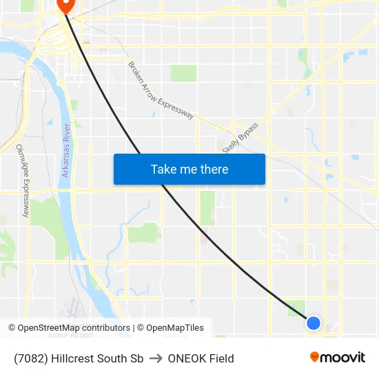 (7082) Hillcrest South Sb to ONEOK Field map