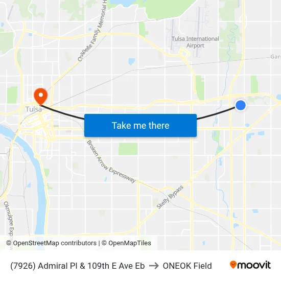 (7926) Admiral Pl & 109th E Ave Eb to ONEOK Field map
