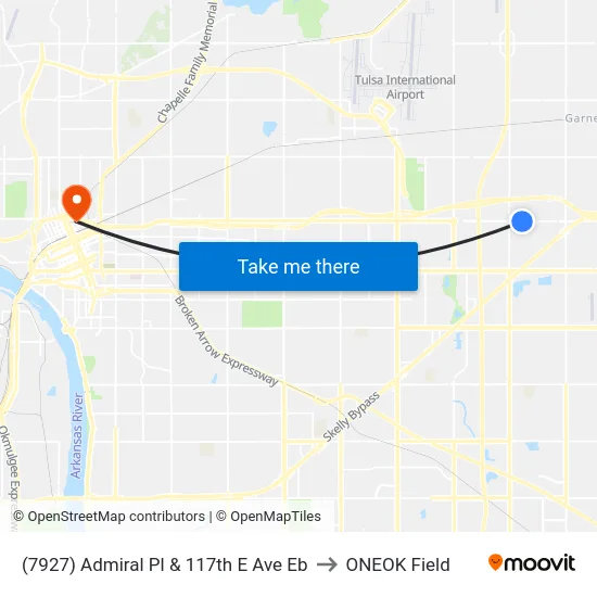 (7927) Admiral Pl & 117th E Ave Eb to ONEOK Field map