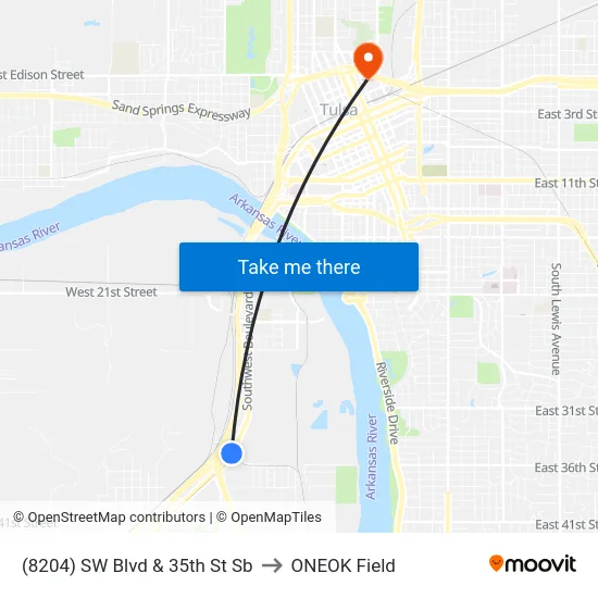 (8204) SW Blvd & 35th St Sb to ONEOK Field map
