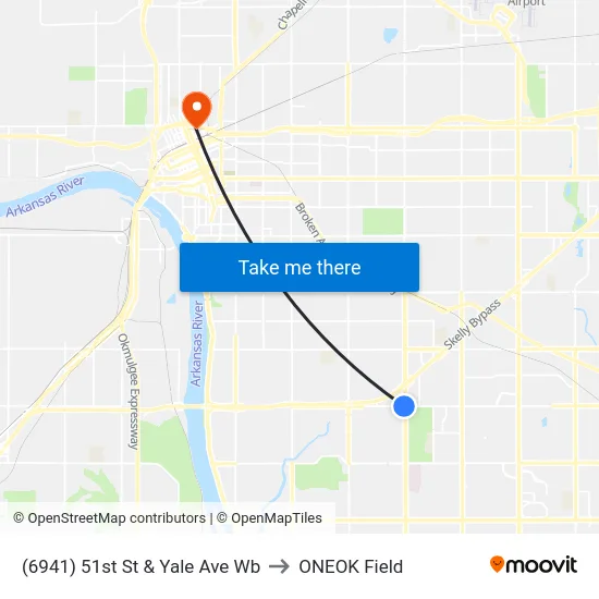 (6941) 51st St & Yale Ave Wb to ONEOK Field map