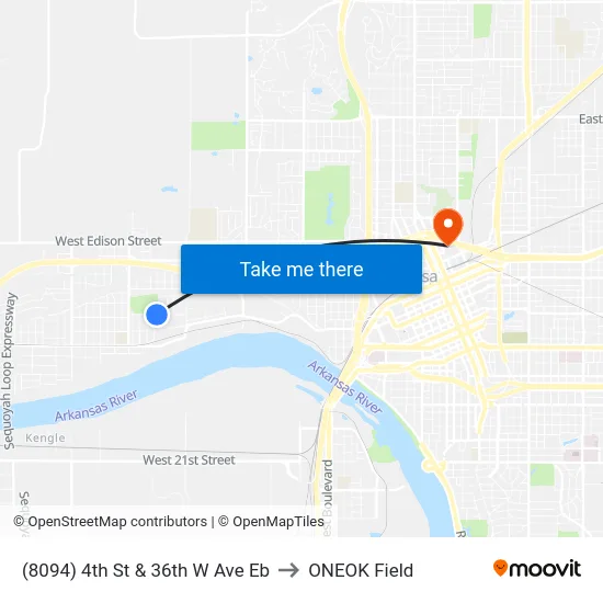 (8094) 4th St & 36th W Ave Eb to ONEOK Field map