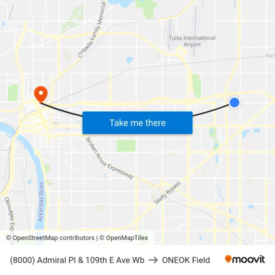 (8000) Admiral Pl & 109th E Ave Wb to ONEOK Field map