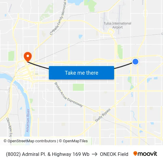 (8002) Admiral Pl. & Highway 169 Wb to ONEOK Field map