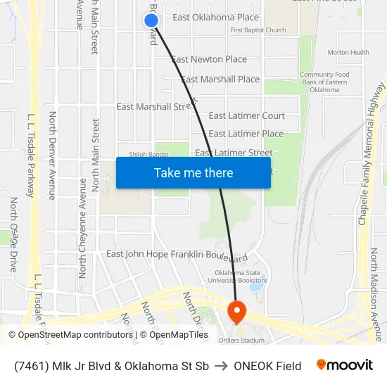 (7461) Mlk Jr Blvd & Oklahoma St Sb to ONEOK Field map