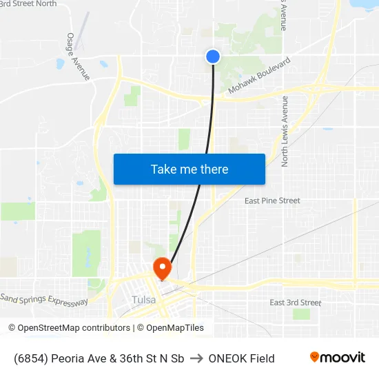 (6854) Peoria Ave & 36th St N Sb to ONEOK Field map