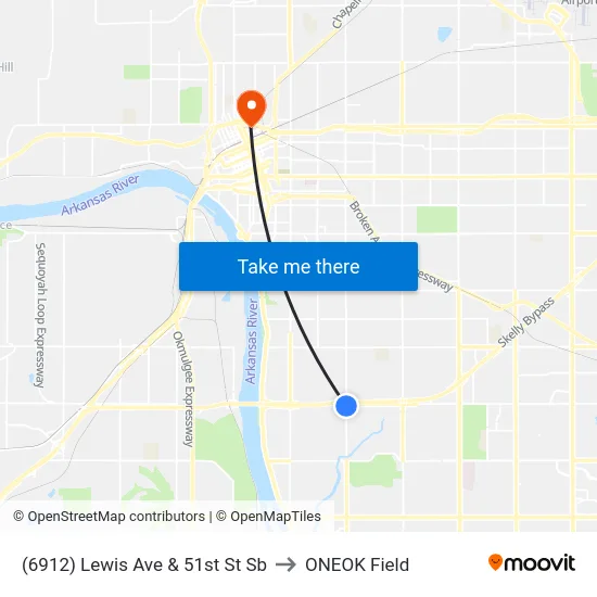 (6912) Lewis Ave & 51st St Sb to ONEOK Field map