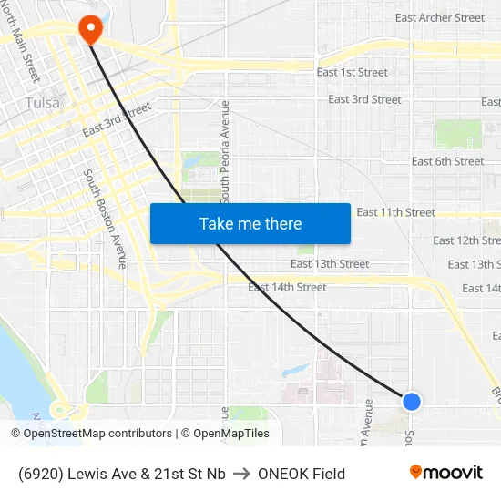 (6920) Lewis Ave & 21st St Nb to ONEOK Field map