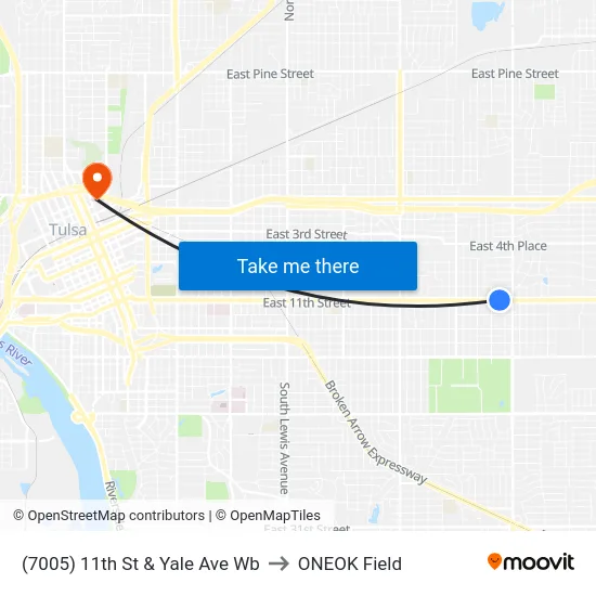 (7005) 11th St & Yale Ave Wb to ONEOK Field map