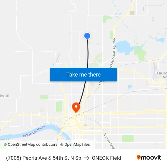 (7008) Peoria Ave & 54th St N Sb to ONEOK Field map