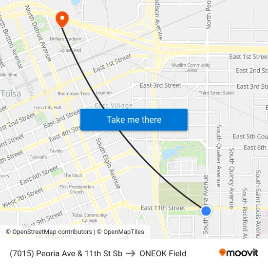 (7015) Peoria Ave & 11th St Sb to ONEOK Field map