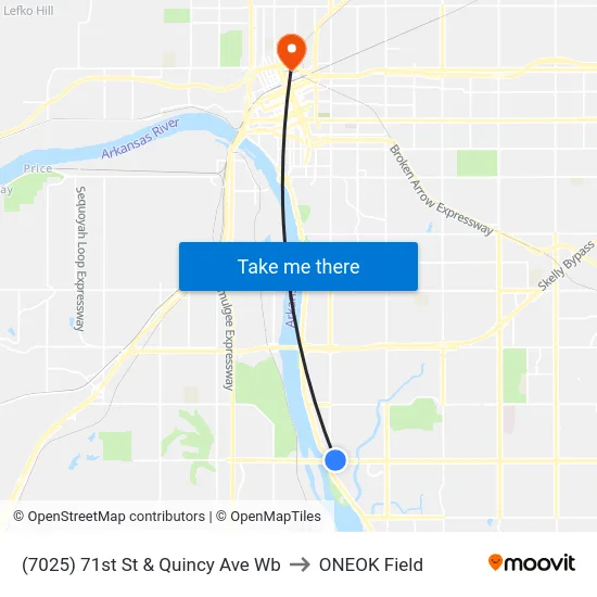 (7025) 71st St & Quincy Ave Wb to ONEOK Field map
