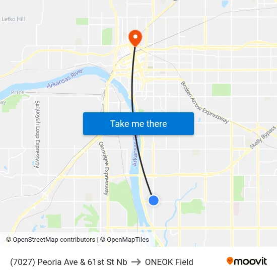 (7027) Peoria Ave & 61st St Nb to ONEOK Field map