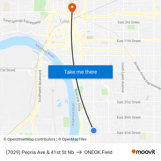 (7029) Peoria Ave & 41st St Nb to ONEOK Field map