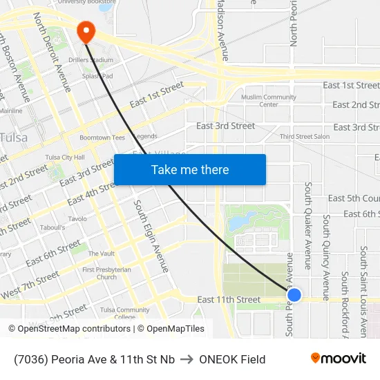(7036) Peoria Ave & 11th St Nb to ONEOK Field map