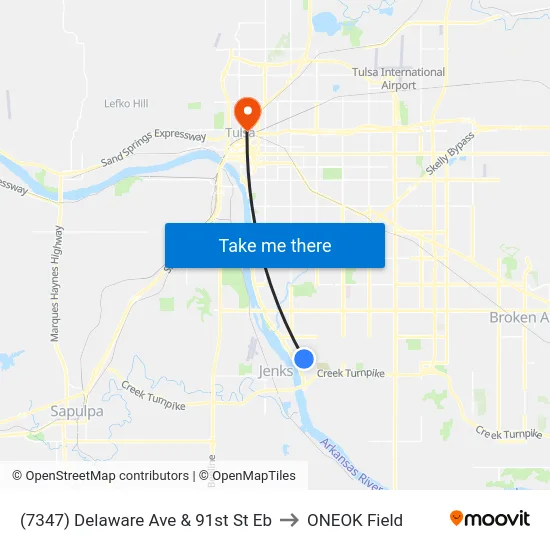 (7347) Delaware Ave & 91st St Eb to ONEOK Field map