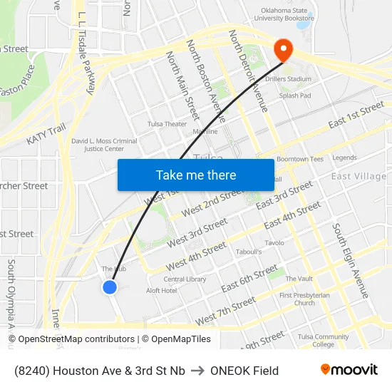 (8240) Houston Ave & 3rd St Nb to ONEOK Field map