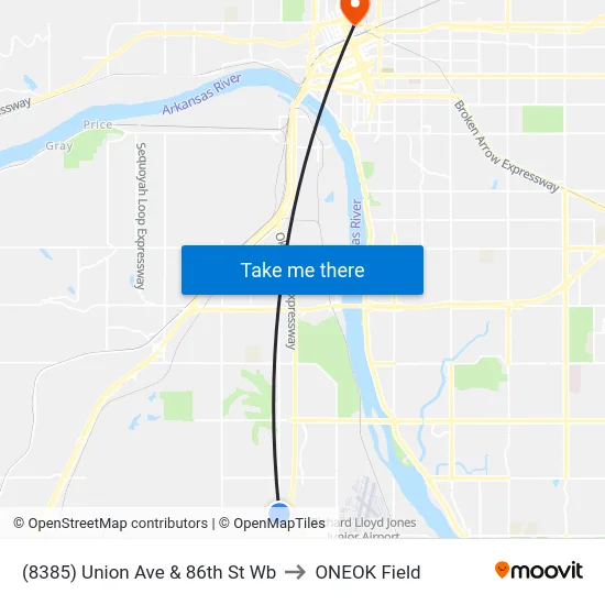 (8385) Union Ave & 86th St Wb to ONEOK Field map