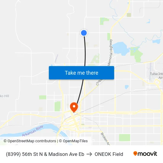 (8399) 56th St N & Madison Ave Eb to ONEOK Field map