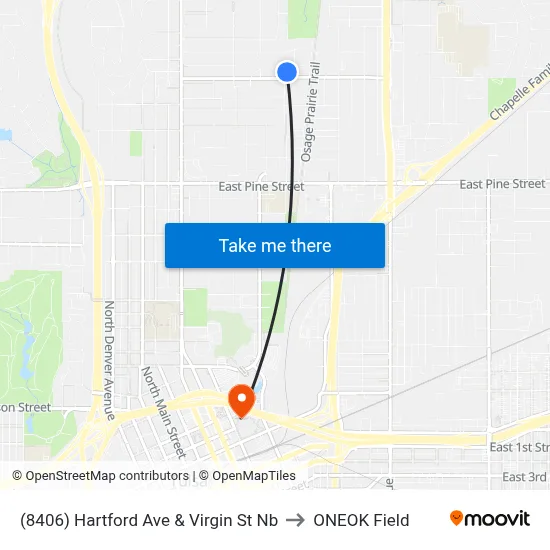 (8406) Hartford Ave & Virgin St Nb to ONEOK Field map