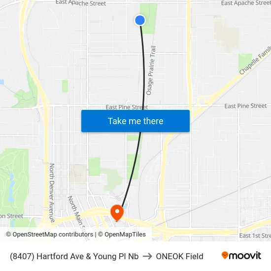 (8407) Hartford Ave & Young Pl Nb to ONEOK Field map