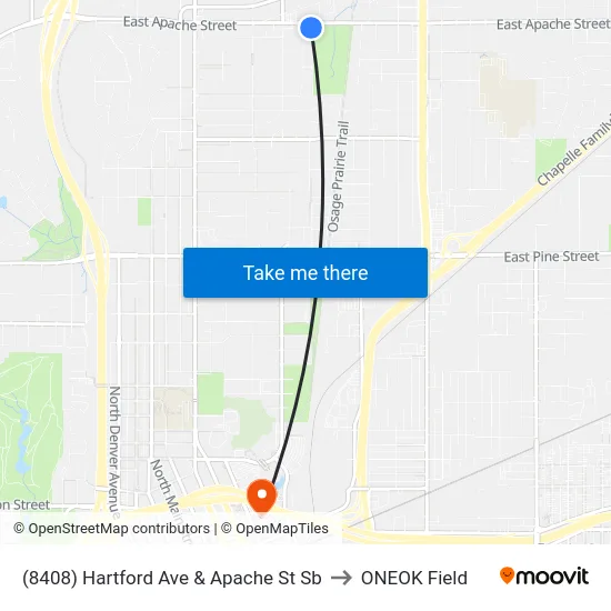 (8408) Hartford Ave & Apache St Sb to ONEOK Field map