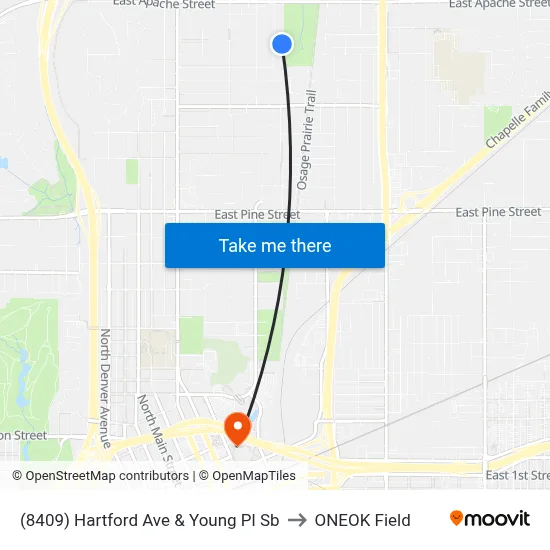 (8409) Hartford Ave & Young Pl Sb to ONEOK Field map