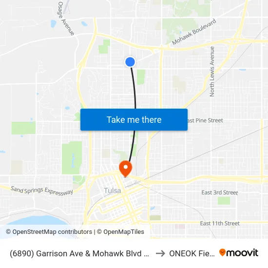 (6890) Garrison Ave & Mohawk Blvd Nb to ONEOK Field map