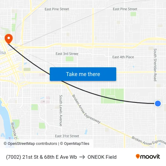 (7002) 21st St & 68th E Ave Wb to ONEOK Field map