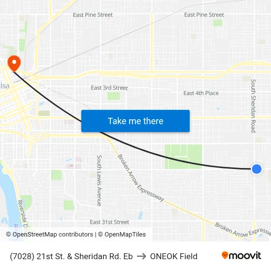 (7028) 21st St. & Sheridan Rd. Eb to ONEOK Field map