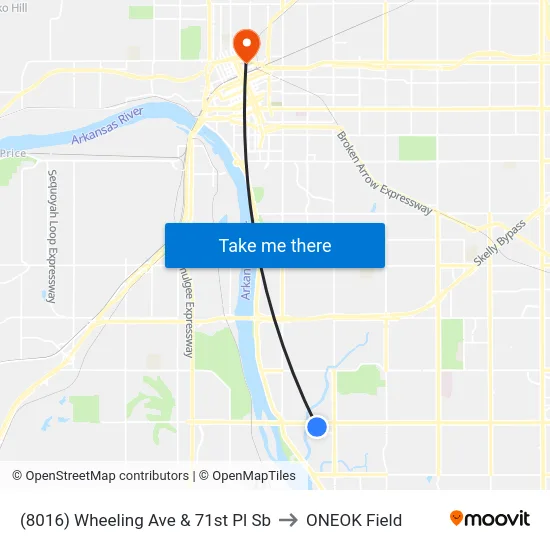 (8016) Wheeling Ave & 71st Pl Sb to ONEOK Field map