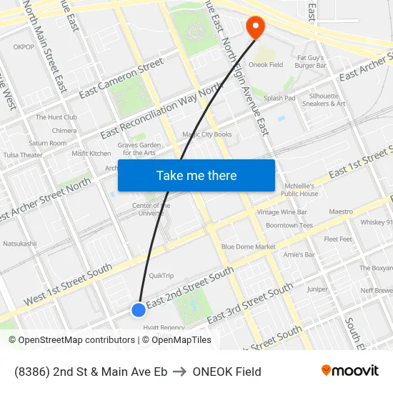 (8386) 2nd St & Main Ave Eb to ONEOK Field map