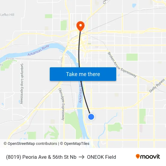 (8019) Peoria Ave & 56th St Nb to ONEOK Field map