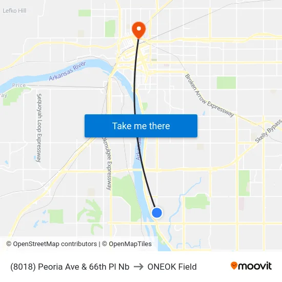 (8018) Peoria Ave & 66th Pl Nb to ONEOK Field map