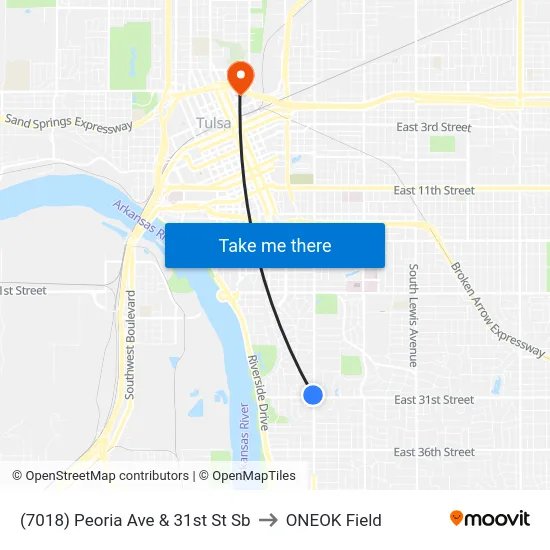 (7018) Peoria Ave & 31st St Sb to ONEOK Field map