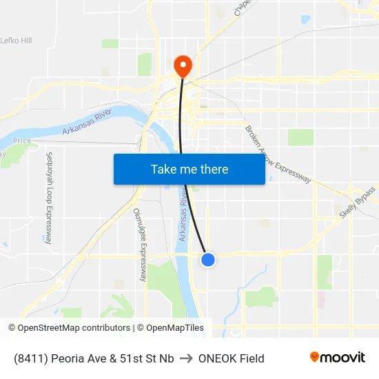 (8411) Peoria Ave & 51st St Nb to ONEOK Field map