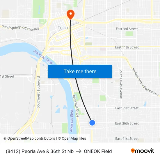 (8412) Peoria Ave & 36th St Nb to ONEOK Field map
