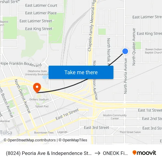 (8024) Peoria Ave & Independence St Nb to ONEOK Field map