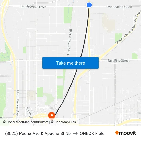 (8025) Peoria Ave & Apache St Nb to ONEOK Field map