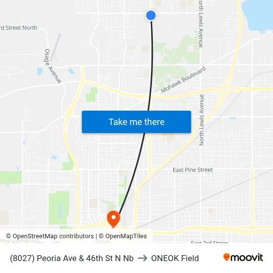 (8027) Peoria Ave & 46th St N Nb to ONEOK Field map