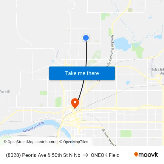 (8028) Peoria Ave & 50th St N Nb to ONEOK Field map