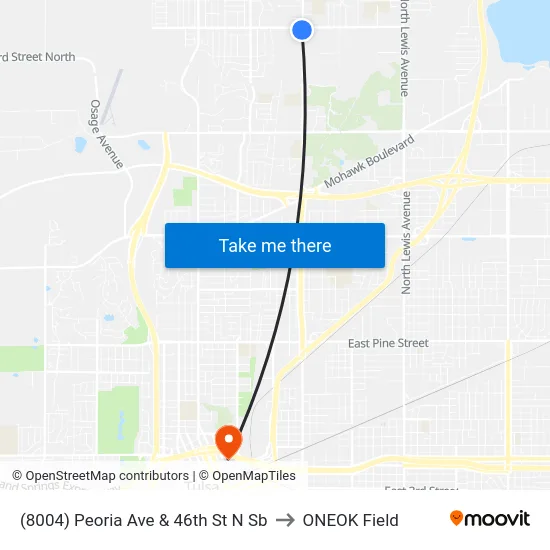 (8004) Peoria Ave & 46th St N Sb to ONEOK Field map